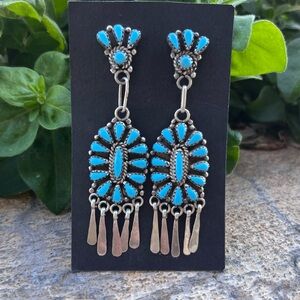 Zuni turquoise Silver Dangle Earrings